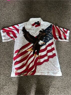 Patriotic Eagle Flag Polo Shirt - Red, White, Blue